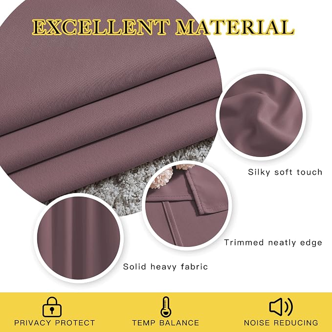 NICETOWN Blackout Dry Rose Curtains 48 inch Length - Image 4