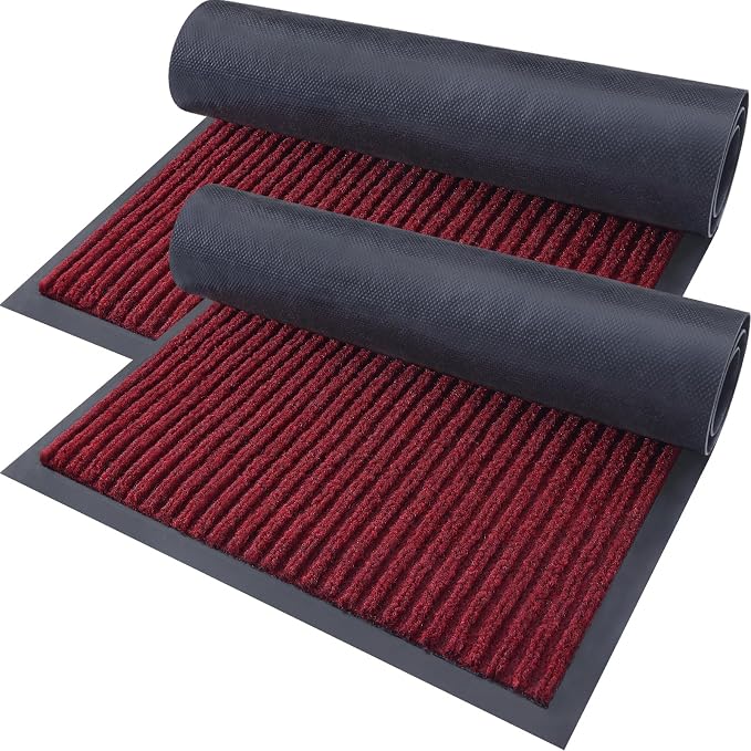 OLANLY 2-Pack Front Door Mats 29.5x17, Waterproof Heavy-Duty Doormats | Wine Red by OLANLY