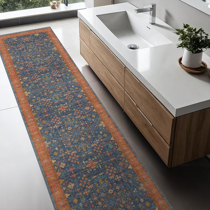 Navy Blue Washable Hallway Runner Rug 2x10 Non Slip Rugs - Image 8