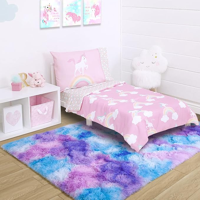 3x5 Tie-Dyed Blue Purple Pink Fluffy Area Rug Non-Slip - Image 3