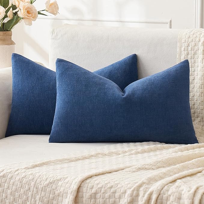 MIULEE Navy Blue Chenille Couch Lumbar Throw Pillow Covers, 12x20 | Set of 2 by MIULEE