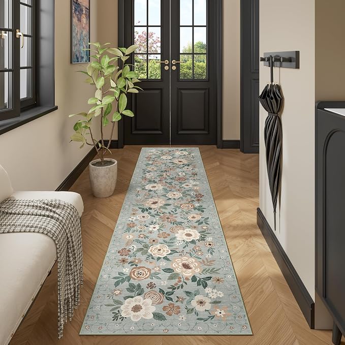DUKINO 2x10 Runner Rug, Washable Kitchen Runner Rug Non Slip, Sage Green | Soft - Image 4
