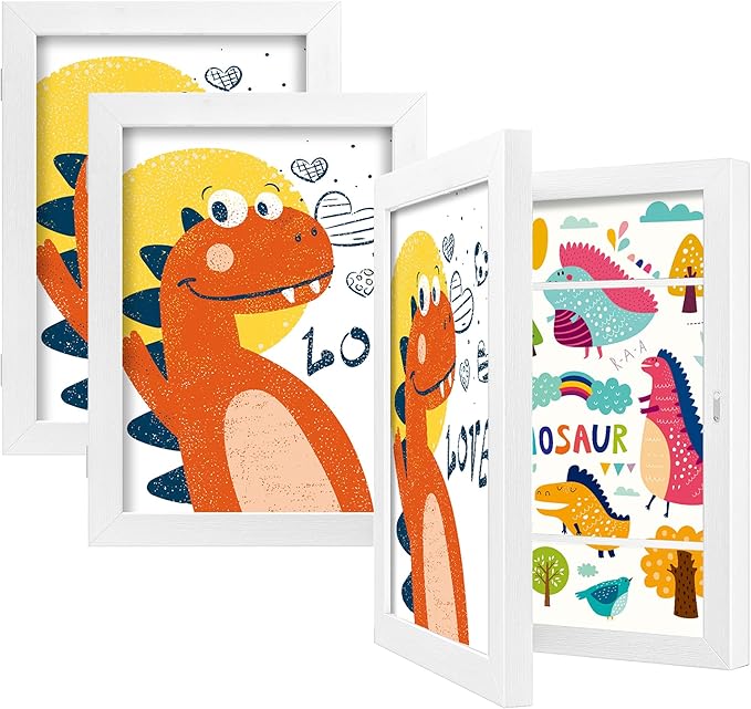 BAIJIALI White Art Frames for Kids Artwork - Front Opening Holds 150 Drawings, 3D Crafts - 3 Packs 8.5x11 with mat or 9x12 without Mat