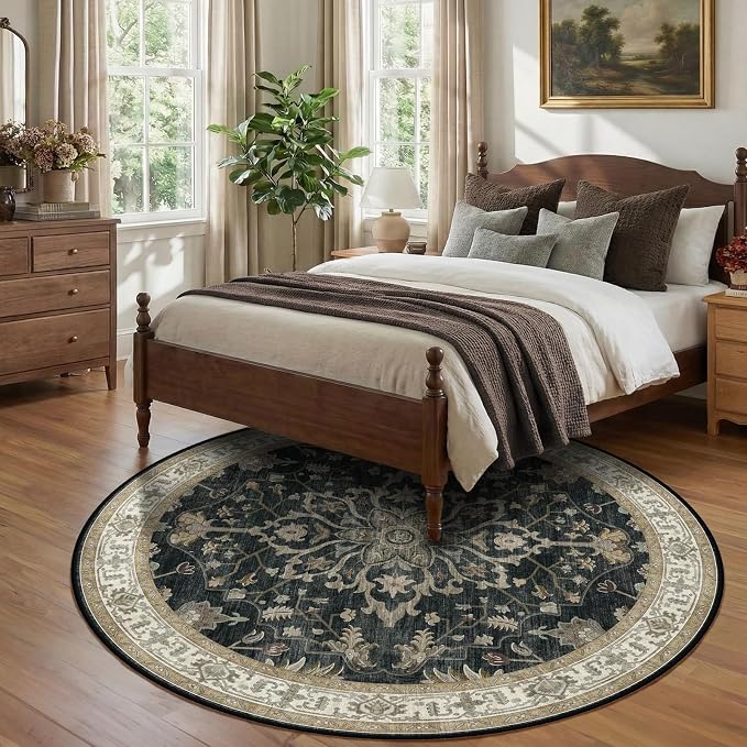 RELEANY Washable Area Rug, Round 8ft, Water Repellent, Pet Friendly, Vintage - Image 3