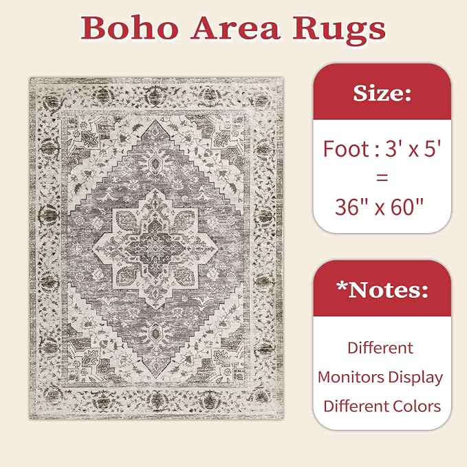 SERISSA 3x5 Washable Non Slip Boho Area Rug - Image 2