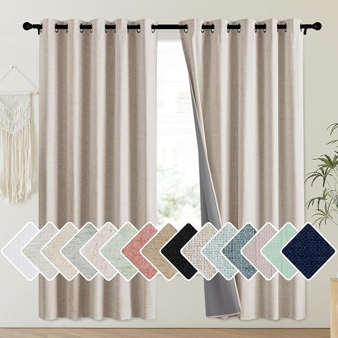 NICETOWN Oatmeal Vintage Open Linen Weave Flax Thermal Curtains, 100% Blackout by NICETOWN