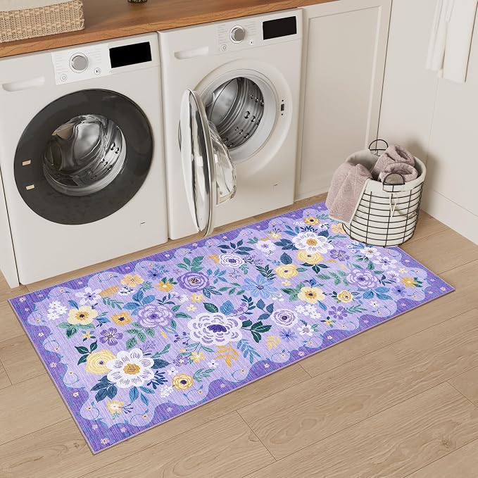DUKINO 2x4 Entryway Rug, Floral Washable Kitchen Rugs Non Slip, Soft Indoor - Image 5