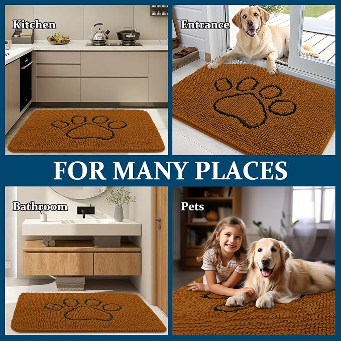 OLANLY Dog Door Mat for Muddy Paws 30x20, Paw Print Design Chenille Mud Mat | - Image 8