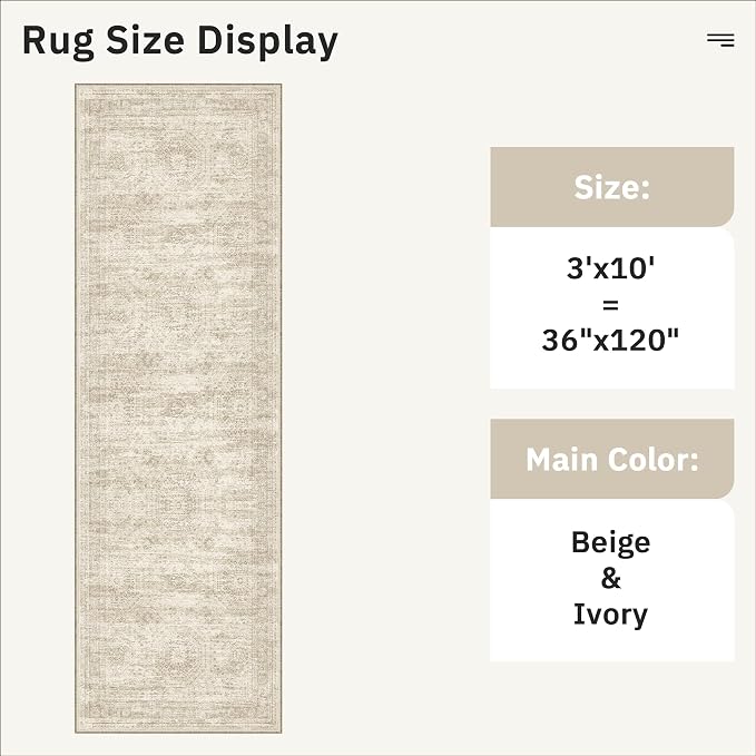 Soalmost Washable 3x10 Hallway Runner Rug Non-Slip Kitchen Entry Rugs Beige | - Image 5