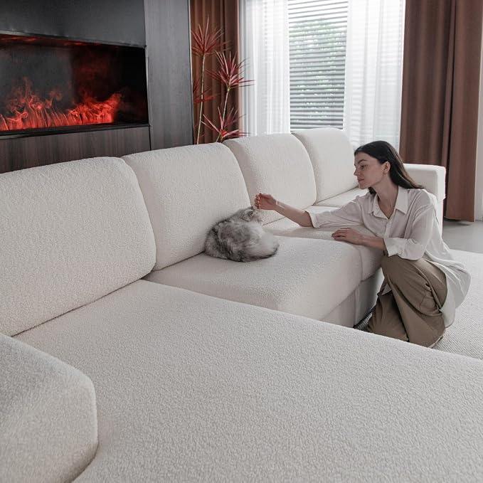 OHSIO Couch Cushion Covers for Sectional Sofa, Stretch Soft Sofa Slipcovers by OHSIO