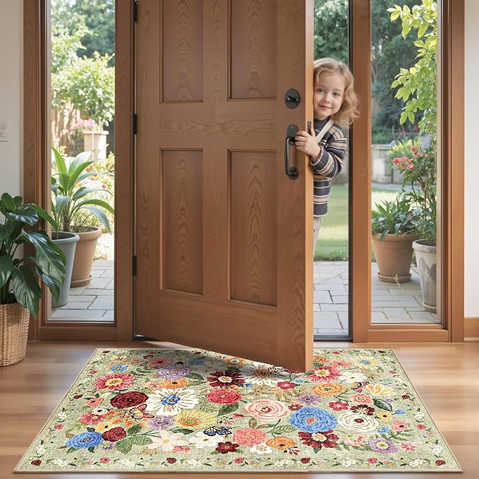 Green Floral Hallway Runner Rug 2x4 - Image 2
