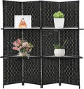 Room divider 4 panel Room Screen Divider Wooden Screen Folding Portable Partition Screen Wood with Removable Storage Shelves Color,Black
