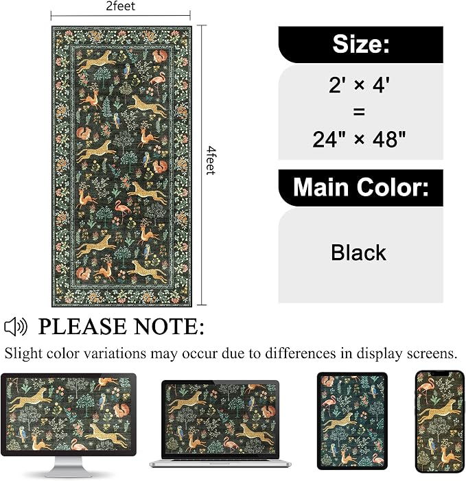 DUKINO 2x4 Rug for Entryway, Animal Washable Runner Rug for Kitchen, Low Pile - Image 2