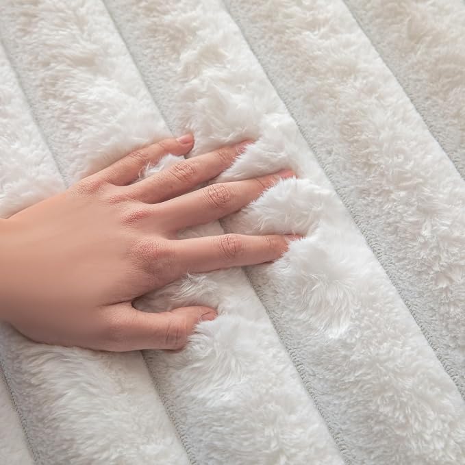 White Rabbit Striped Plush Rug 2'x3', Fluffy Shaggy Area Rug - Image 5
