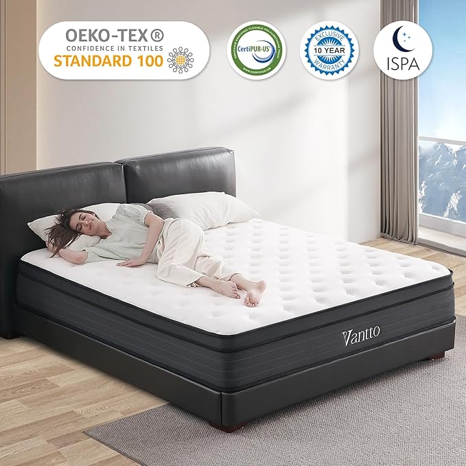 Queen Size Mattress, 12 Inch Individual Pocket Springs Hybrid Memory Foam Queen Mattress in a Box for Pressure Relief, Motion Isolation, CertiPUR-US