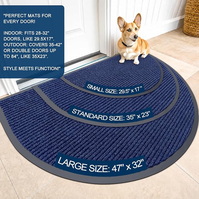 OLANLY Half Circle Front Door Mat 33x21, Waterproof Heavy-Duty Doormat | Blue - Image 2