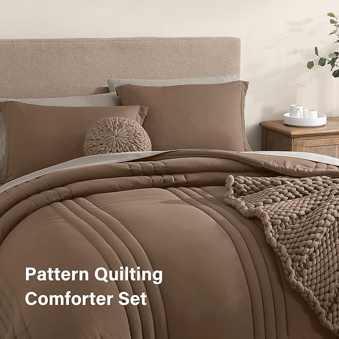 Monbix Full Comforter Set - 7 Pieces Umber Bed in a Bag Full Size Bedding Sets with Comforters, All Seasons Down Alternative Comforter with Sheets,Pillowcases & Shams