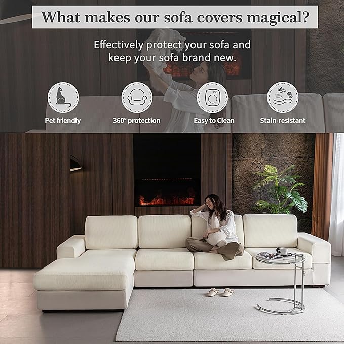 OHSIO Sectional Couch Covers, Wear Resistant Stretch Sofa Covers Washable Soft - Image 4