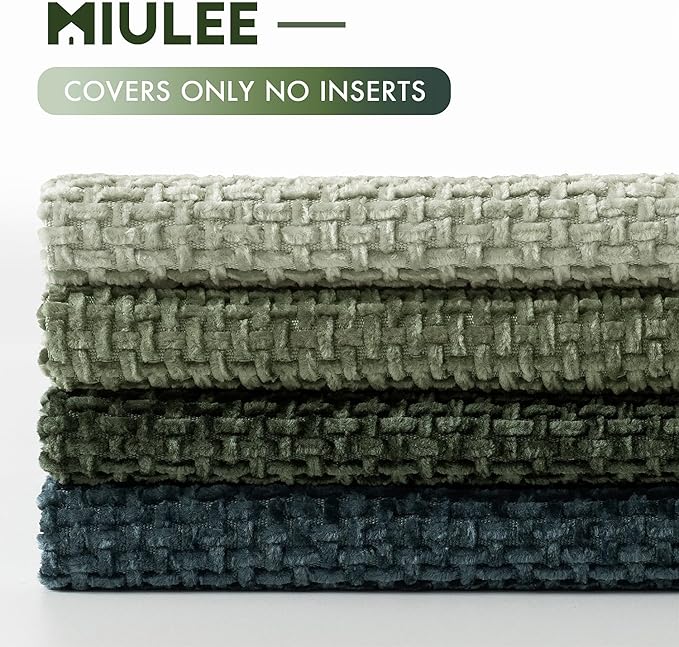 MIULEE Soft Decorative Chenille Pillow Covers Green Navy 16x16 Pack of 4 | - Image 6