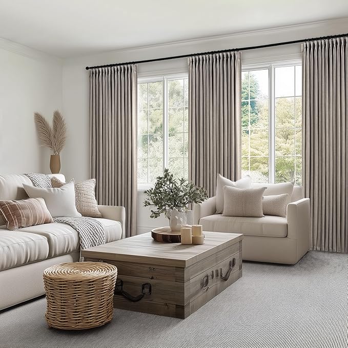 Topfinel 105 Inches Long Pinch Pleated Semi Sheer Curtains, Burlywood Blended - Image 7