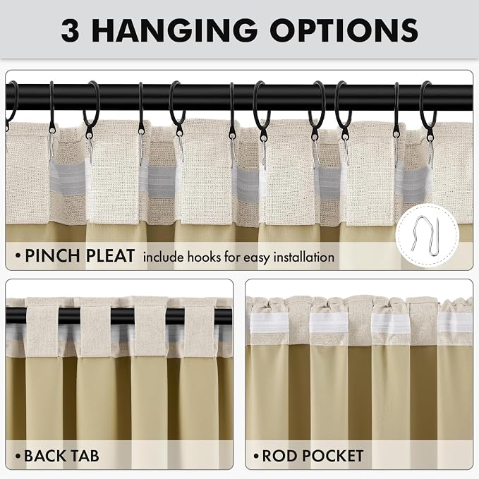 MIULEE 100% Blackout Linen Curtains 42 x 90 Inch Linen Beige 2 Panels | Thermal - Image 5