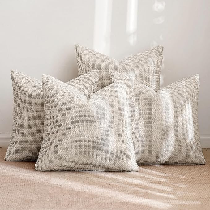MIULEE Soft Decorative Chenille Euro Pillow Covers Cream 24x24 Pack of 4 | - Image 3