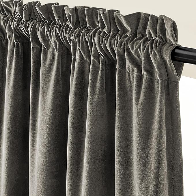Lazzzy Velvet Blackout Curtains Thermal Insulated Room Window Drapes Super Soft Luxury Curtains for Living Room Bedroom Rod Pocket 2 Panels, Grey, 42" W x 63" L