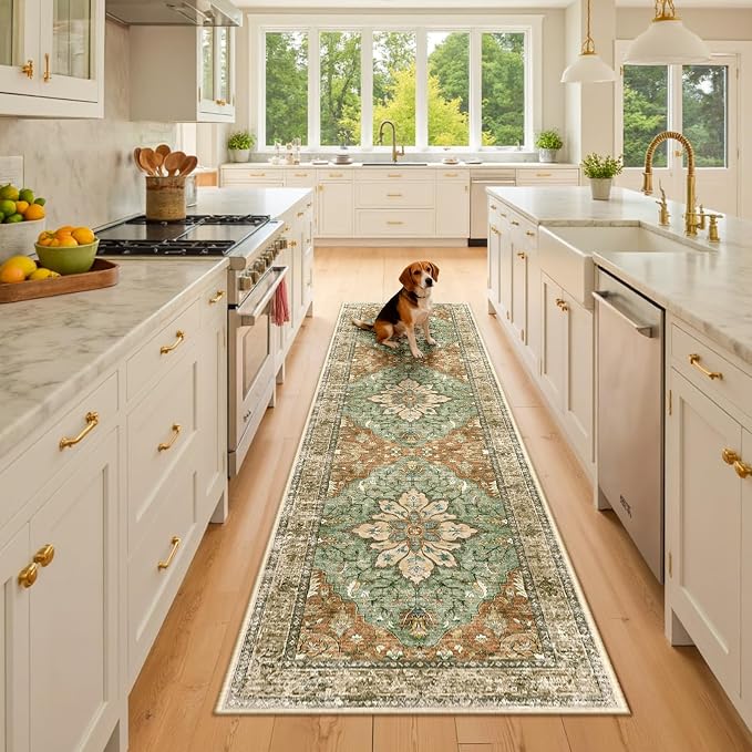 RELEANY Washable Area Rug, Runner 2'6"x8', Brick/Brown/Green | Non-Slip by RELEANY