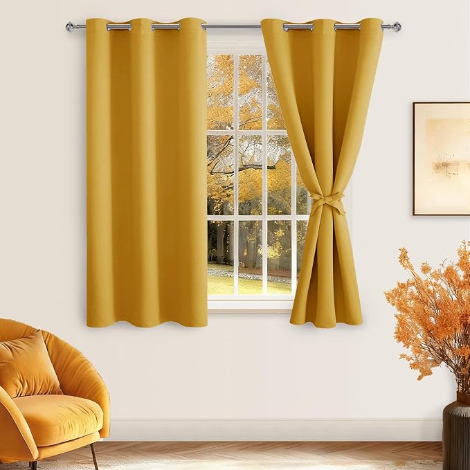 Blackout Curtains for Bedroom, Mustard Yellow 42 x 54 Inch 2 Panels | Thermal - Image 8