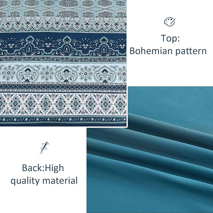 Boho Comforter Set King Size 8 Pieces, Teal Blue Comforter Bohemian Striped Bed in A Bag, Soft Microfiber Bedding Set for All Seasons