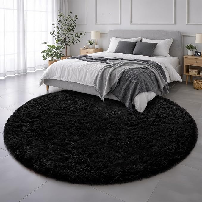 Amdrebio Black Shag Round Circle Rug 5Ft - Image 3