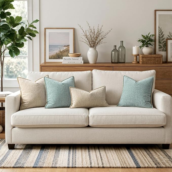 MIULEE Decorative Couch Throw Pillow Covers 18x18 Inch Coastal Light Blue | 2 - Image 5