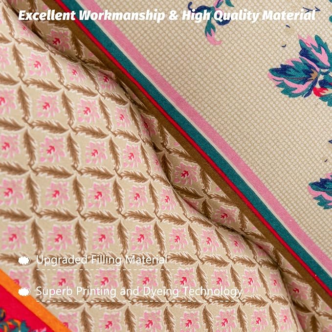 MAXYOYO Bohemian Retro Floor Mattress Vintage Floral Japanese Futon Mattress Roll Up Thicken Sleeping Bed Portable Camping Mattress Floor Lounger Couch Bed Mattress Pad Queen