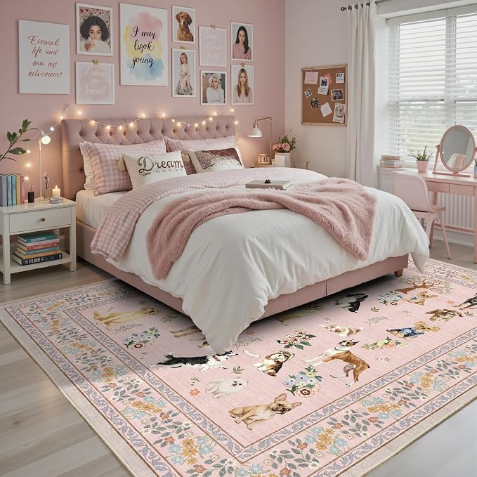 Pink Area Rug 9x12 for Living Room Bedroom | Low Pile; Non Slip;Machine - Image 4