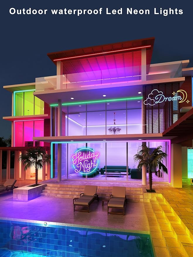 50ft LED Neon Rope Lights with App and Remote Control, IP65 Waterproof Neon Strip Lights for Outdoor Indoor, DIY Design Flexible Led Rope Lights for Bedroom, Living, Gaming, Party Decor