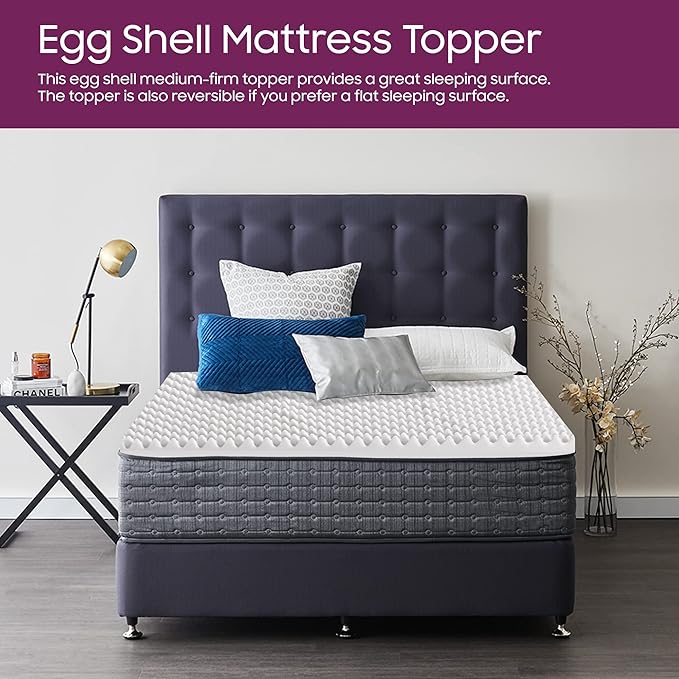 Mayton Convoluted Egg Shell 2-inch Breathable Foam Bed Topper | Makes Mattresses Comfortable and Relaxing, Provides Faster Pain Relief and Provides Orthopedic Beneficial Support, Queen, Off-White
