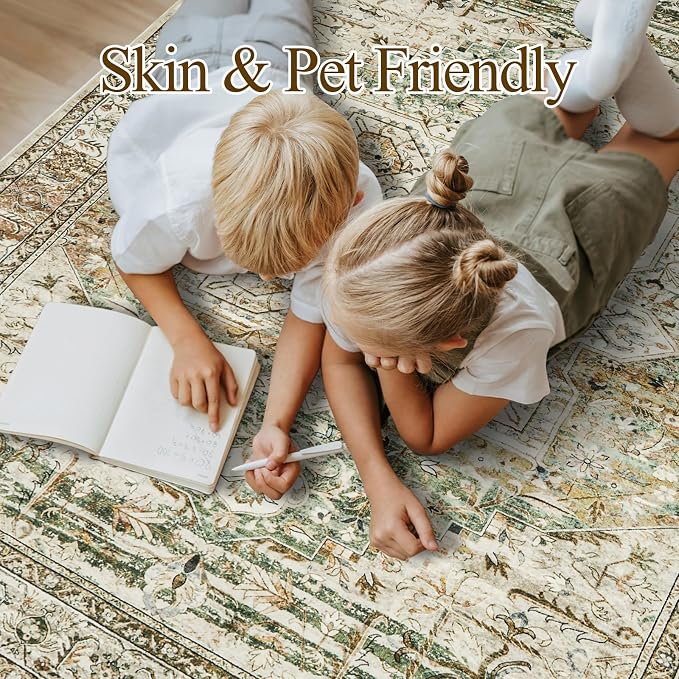 Soalmost 9x12 Area Rugs for Living Room Washable Rug Non-Slip Olive Beige | - Image 3