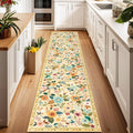 Floral Washable 2x10 Area Rugs Runner Entryway Hallway Ivory/Yellow | Flower by RELEANY