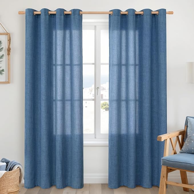 YoungsTex Navy Linen Curtains 84 Inch Length by YoungsTex