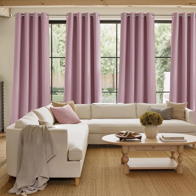 NICETOWN Faux Linen Pink Blackout Curtains 84 inches Long - Image 4