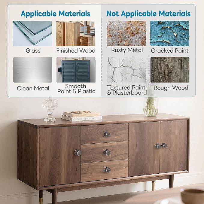 Self Adhesive Drawer Knobs, Self Stick Door Pull Handles, Zinc Alloy No Drilling Cabinet Knobs for Drawer, Closet, Window, Dresser, Sliding Barn/Glass Shower/Balcony Door (1, Grey)