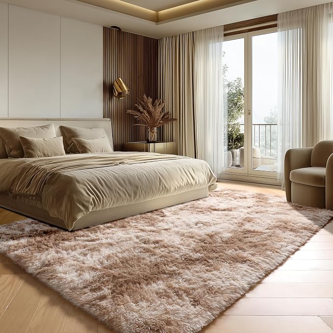 8x10 Area Rugs for Living Room, Tie-Dyed Beige Large Fluffy Bedroom Rug - Image 5