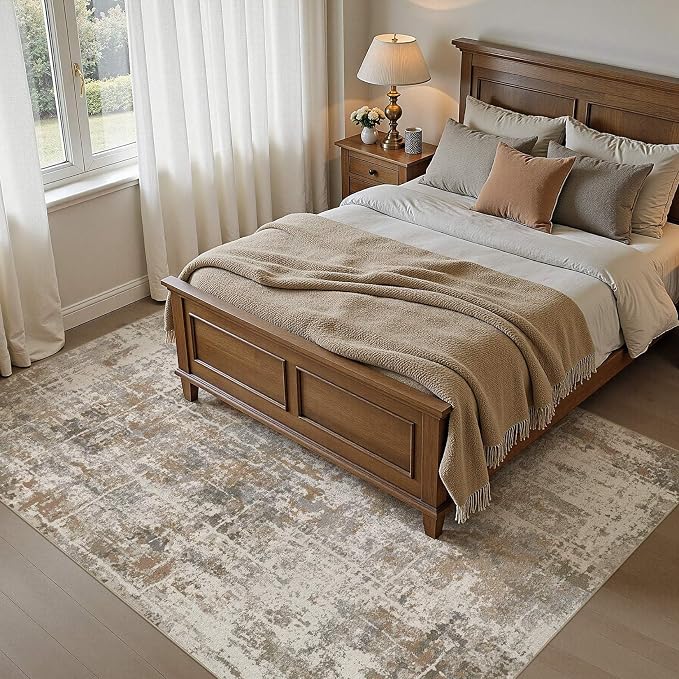 DMOYEST Area Rug Living Room Rugs 6x9 Washable Abstract Carpet | Neutral Modern - Image 3