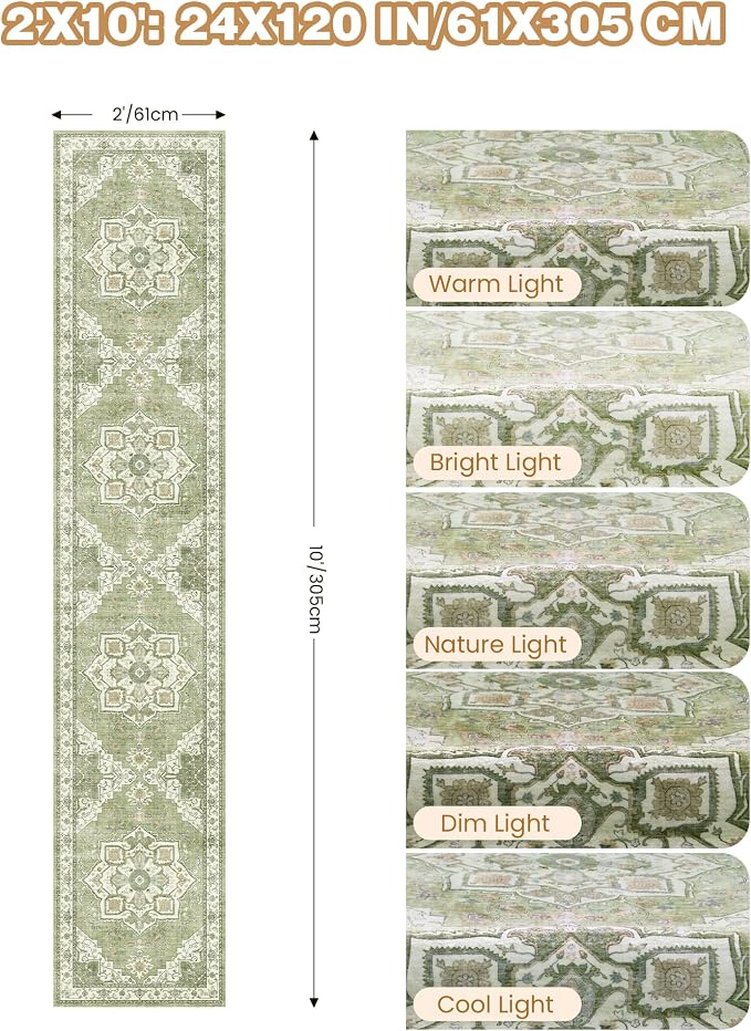 Runner Rug 2x10, Washable Rugs for Entryway Rug, Light Green | Non Slip Kitchen - Image 9