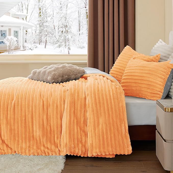 BEDELITE Fleece Full Comforter Set -Super Soft & Warm Fluffy Coral Bedding, Luxury Fuzzy Heavy Bed Set for Winter with 2 Pillow Cases