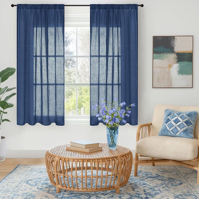 BGment Navy Blue Linen Curtains 54 Inch Length - Image 2