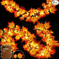Timer & Thicker Leaves - 2 Pack Fall Garland with Lights Thanksgiving Fall Decorations for Home Total 80 Leaves 40LED 13Ft Battery Operated Lighted Thanksgiving Garland Home Indoor Outdoor Christmas