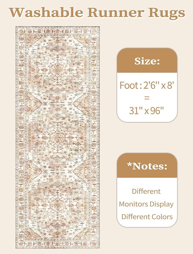 SERISSA 2'6"x8' Washable Non Slip Boho Runner Rug - Image 6
