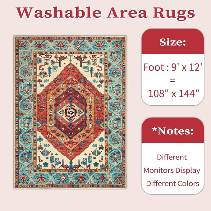 SERISSA 9x12 Washable Non Slip Boho Area Rug - Image 6