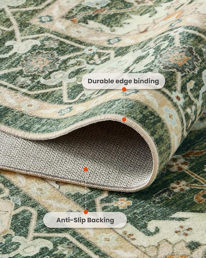 AMADA HOMEFURNISHING 2x6 Washable Entry Rug, Vintage Non-Slip & Low-Pile - Image 4